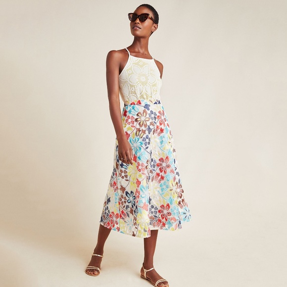 Eva Franco Dresses & Skirts - Eva Franco Anthropologie Meghan Floral Embroidered Mesh Midi Skirt NWT